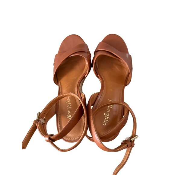 J MACLAUGHLIN Tan Leather Esapdrilles Sandals Wedges Size 6.5 - Picture 2 of 10